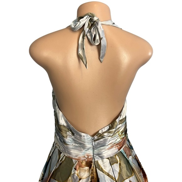 Adrianna Papell Occasions Floral Silk Halter Beaded Dress Brown & Blue - Picture 10 of 13